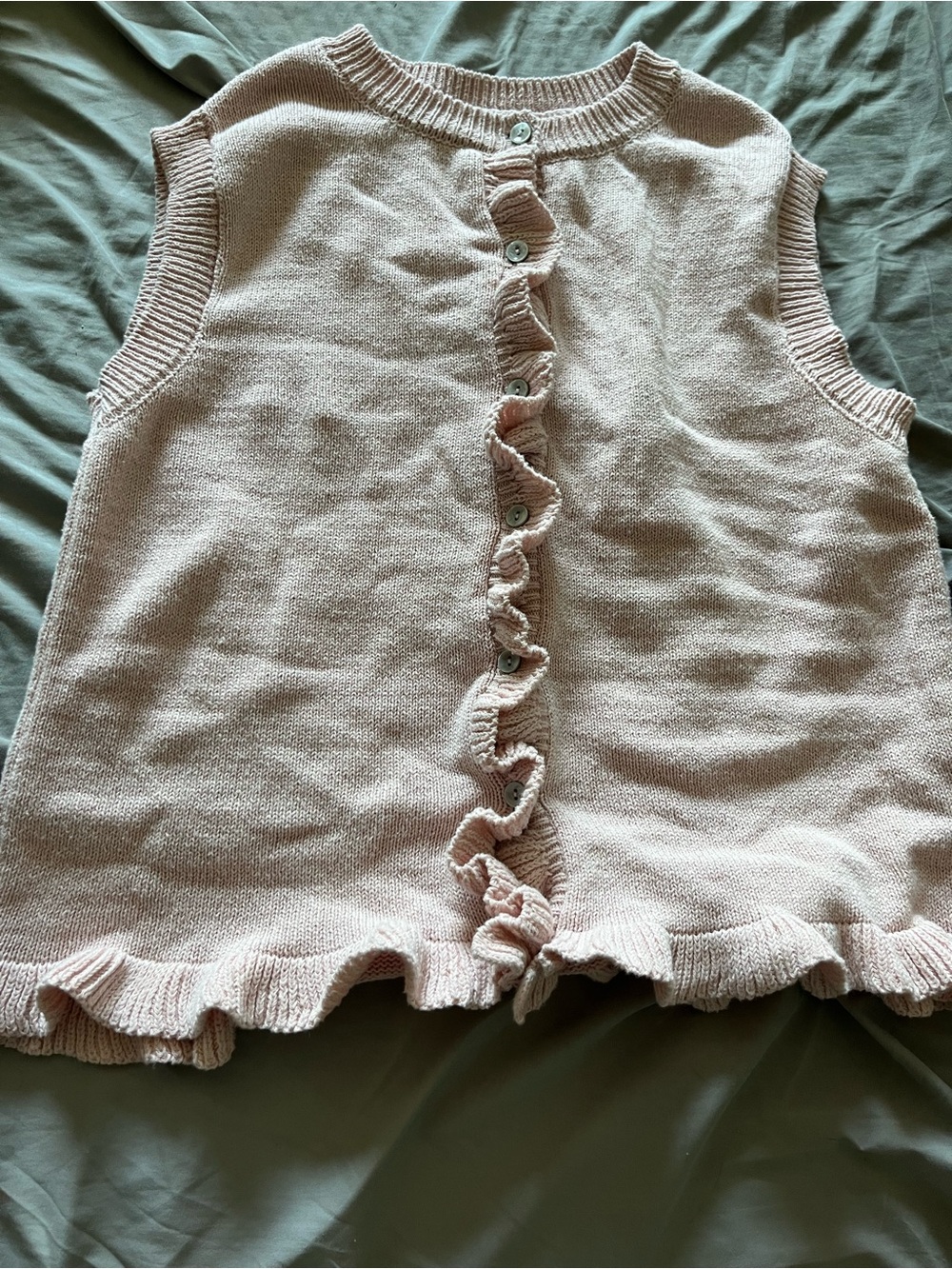 Sleeveless Pink Ruffle-Trim Knit Sweater Vest